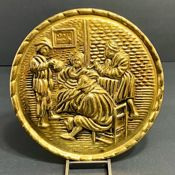 Lot of 3 Vintage PEERAGE England Embossed Brass/Patina Tavern Scene Wall Plates - Picture 4 of 6